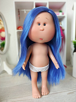 Испанская кукла Mia Nines d'Onil синие волосы без одежды, 30 см